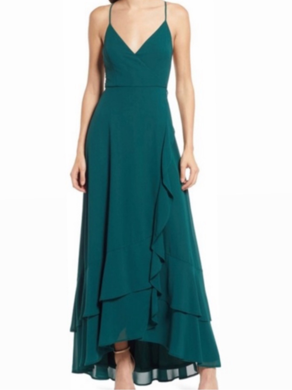 Lulu’s Spaghetti Strap V-Neck Teal Maxi Dress